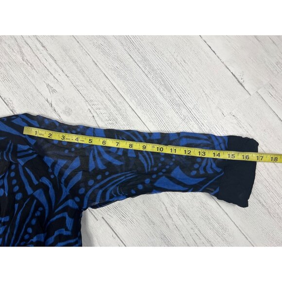 Silkland Womens Size Small Black & Blue Wrap Blouse 100% Silk - Picture 5 of 12